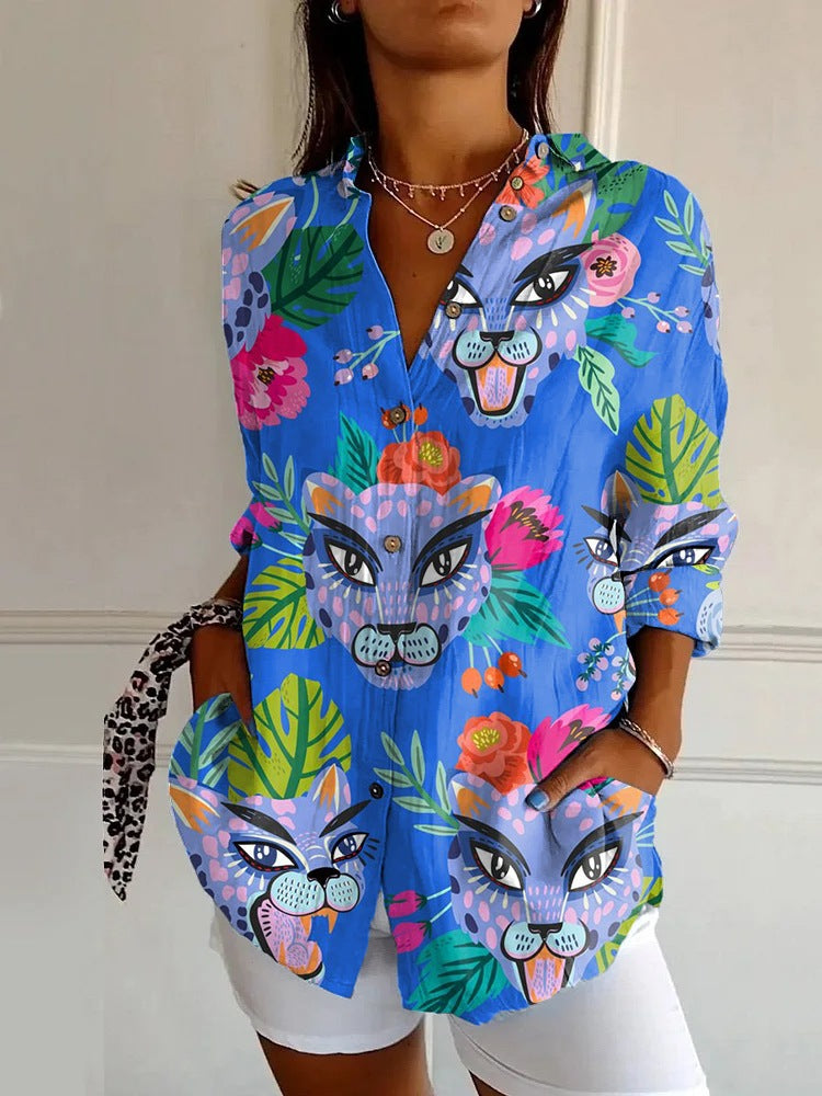 Summer Trend Long Sleeve Shirt Flower Pattern Print 3D Shirt