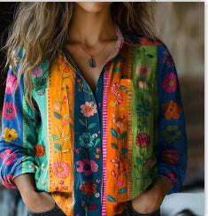 Summer Trend Long Sleeve Shirt Flower Pattern Print 3D Shirt