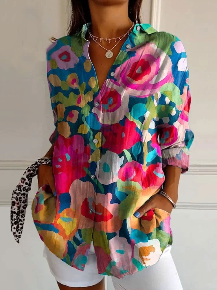 Summer Trend Long Sleeve Shirt Flower Pattern Print 3D Shirt