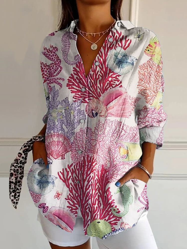 Summer Trend Long Sleeve Shirt Flower Pattern Print 3D Shirt