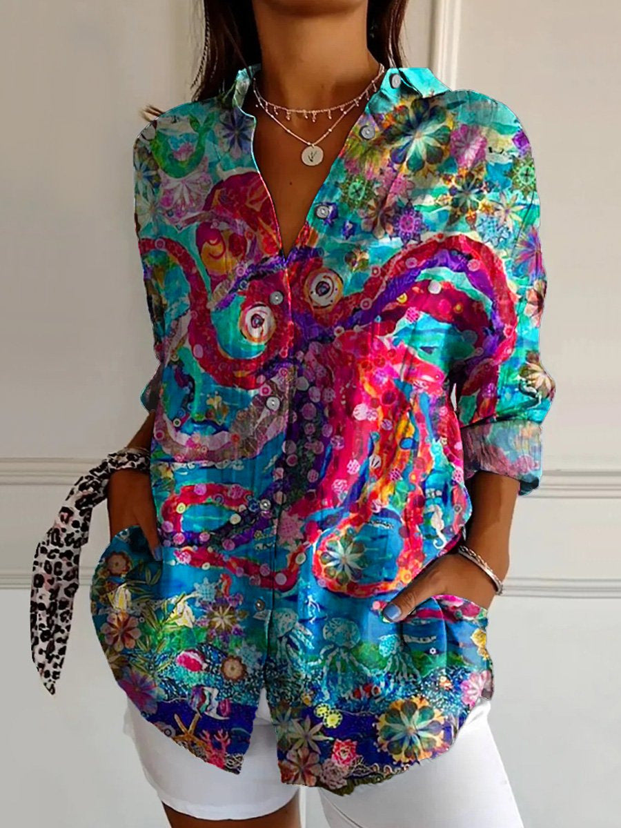 Summer Trend Long Sleeve Shirt Flower Pattern Print 3D Shirt