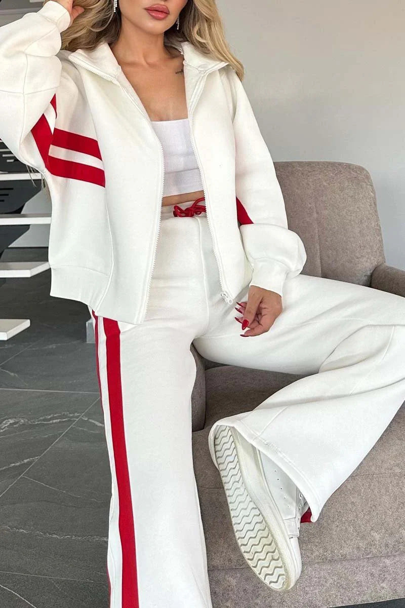 Striped Zip Top Coat Jacket Casual Sweatshirt Women