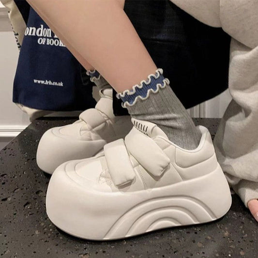 Ugly cute big head shoes velcro thick bottom small white shoes women