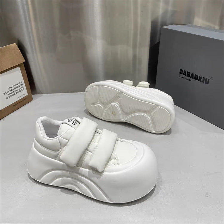 Ugly cute big head shoes velcro thick bottom small white shoes women