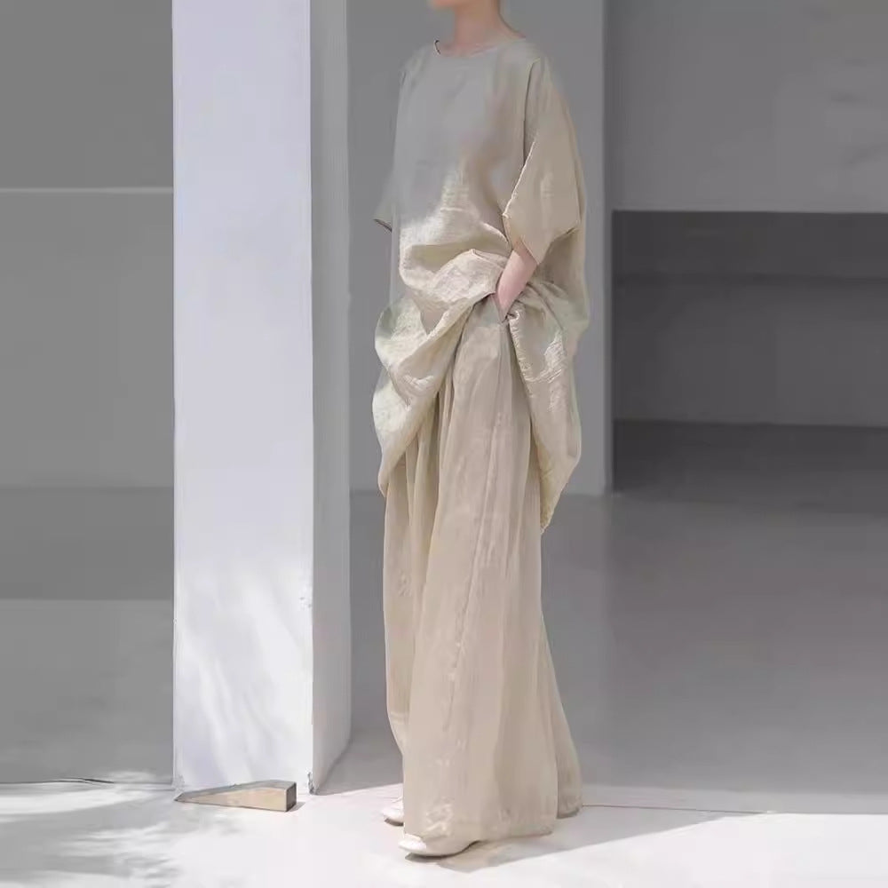 Linen Ruffles Design Sense Niche Tops Blouse Women's Mid-Length Loose Tops