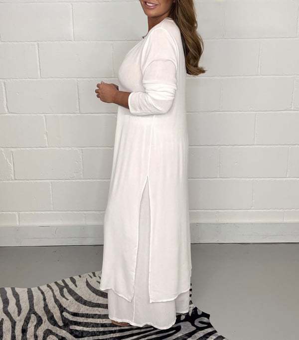 Spring and Summer Women's V-Neck Long Sleeve Split Top Pants Two Piece Suit