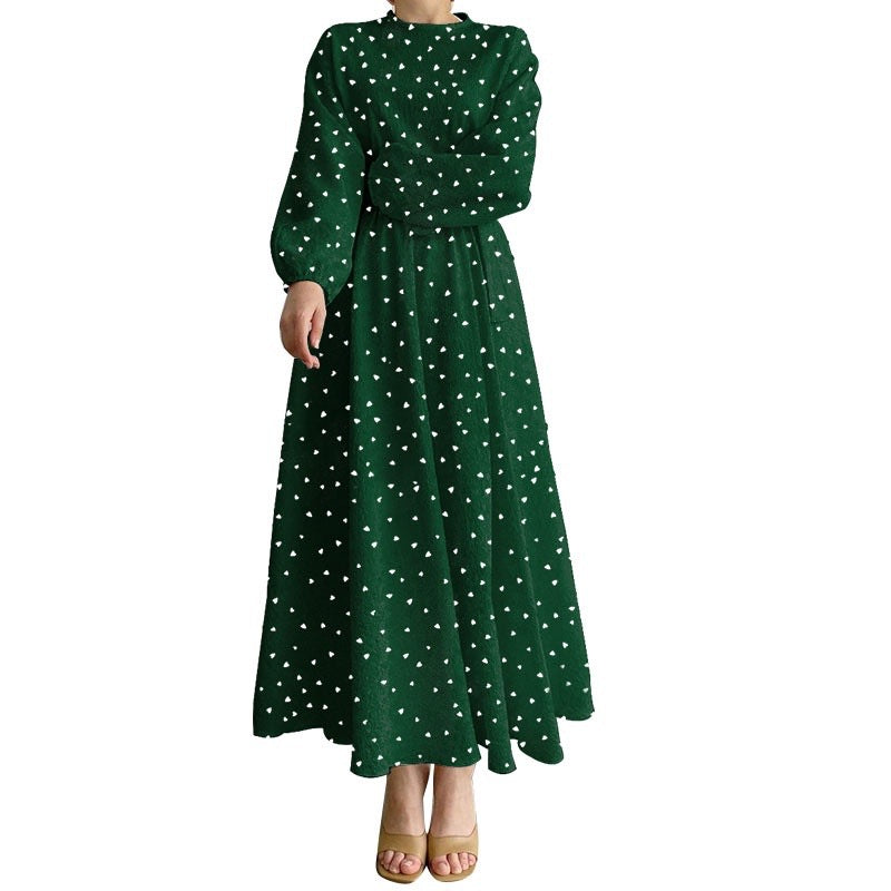 （25% Off Any Two Items）New Casual Loose Waist Long Sleeve Round Neck Heart Printed Dresses