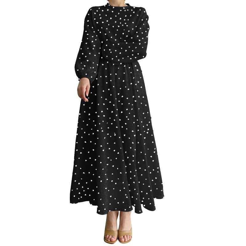 （25% Off Any Two Items）New Casual Loose Waist Long Sleeve Round Neck Heart Printed Dresses