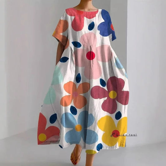 Summer New Loose Round Neck Fashion Premium Short Sleeve Printed Dresses