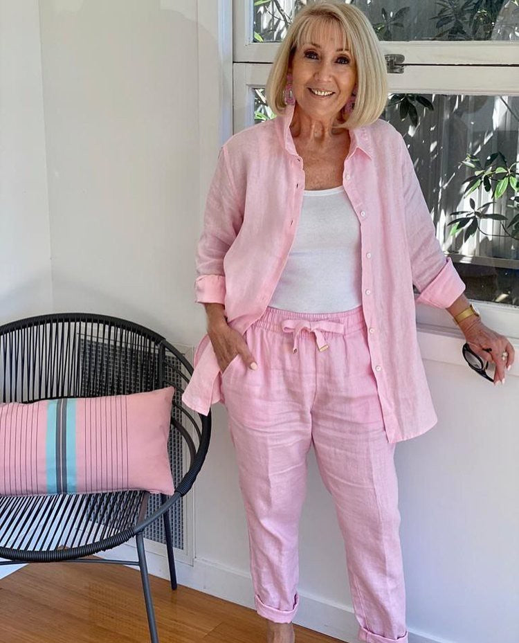 (Any two items 25% off ) Casual cotton-linen jacket and loose-fitting trousers set