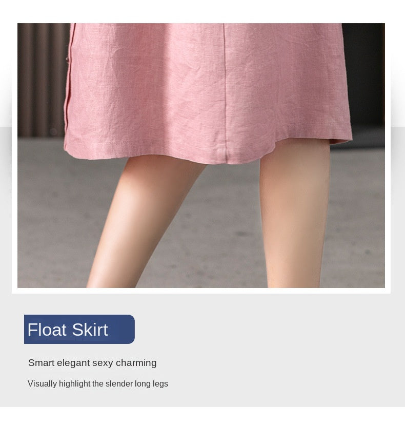 Elegant French Linen Shirt Dress Designer Niche Solid Colour Dresses