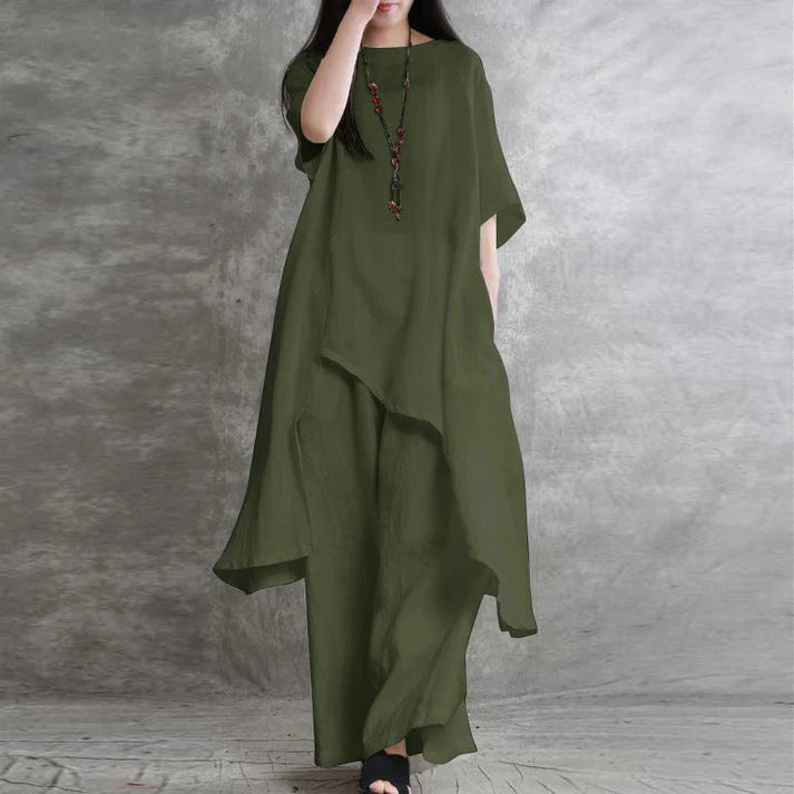 (25% off any two pieces)2025 Big Size Women's Cotton and Linen Two-Piece Casual Dress Set