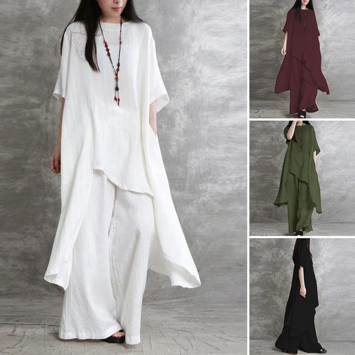 (25% off any two pieces)2025 Big Size Women's Cotton and Linen Two-Piece Casual Dress Set