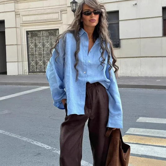 2025 Spring New Solid Color Button Long Sleeve Casual Shirt