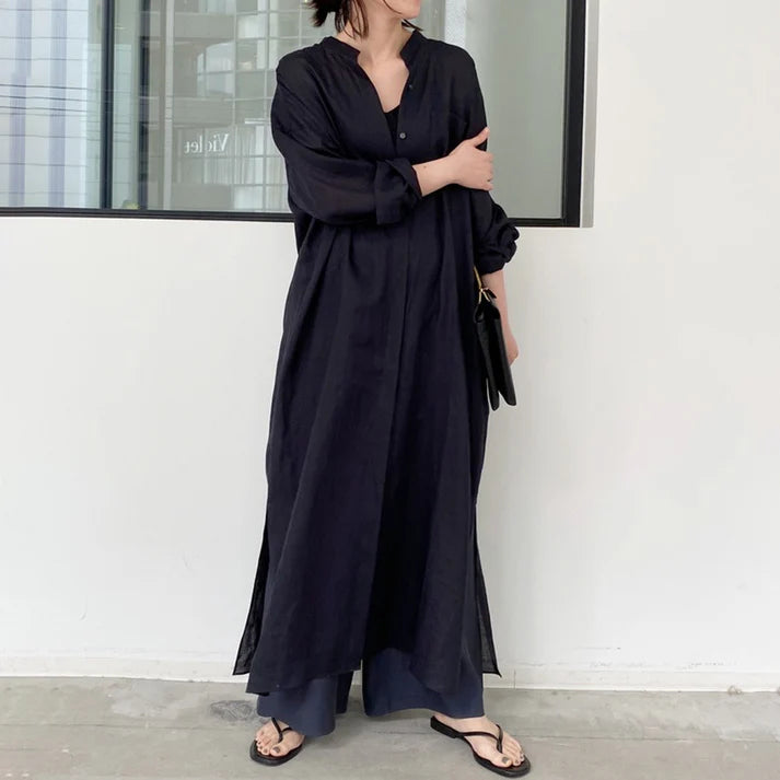Spring and summer new solid color linen loose thin section dresses