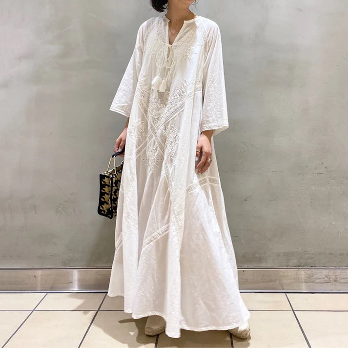 Vintage style A-line dress summer temperament loose tie dress