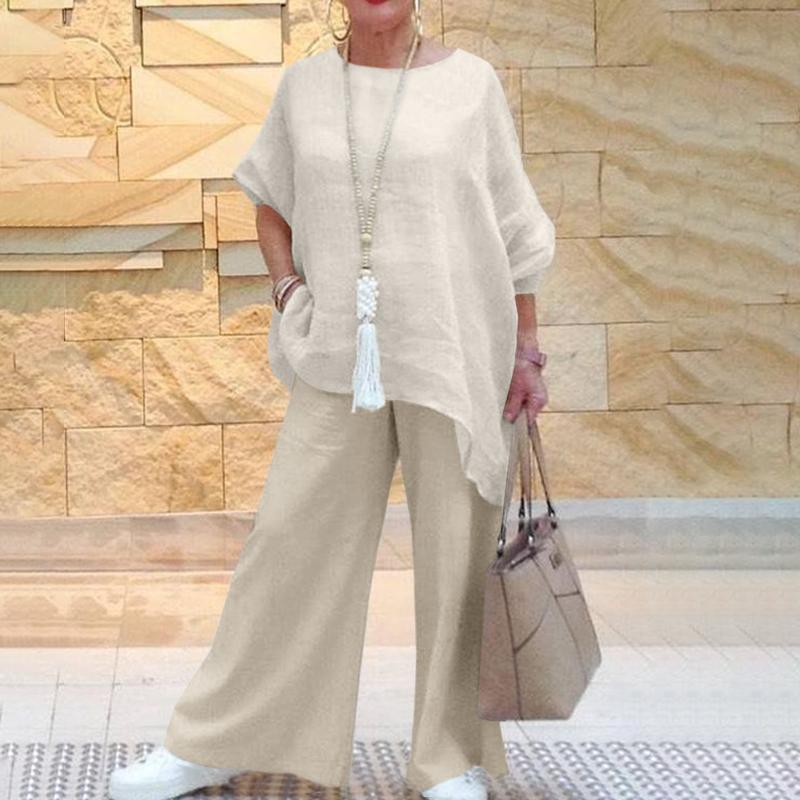 【2 pieces 25% off】Fashionable and casual asymmetrical long-sleeved wide-leg pants suit